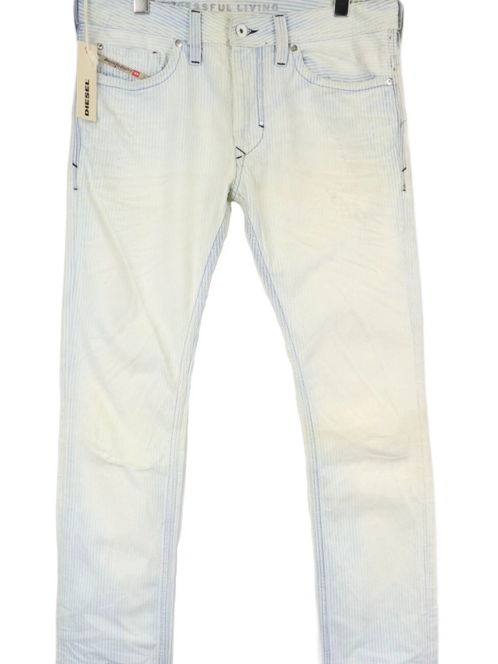 Diesel Thanaz Slim Men’s Pale Blue Pinstripe Jeans New With Tags